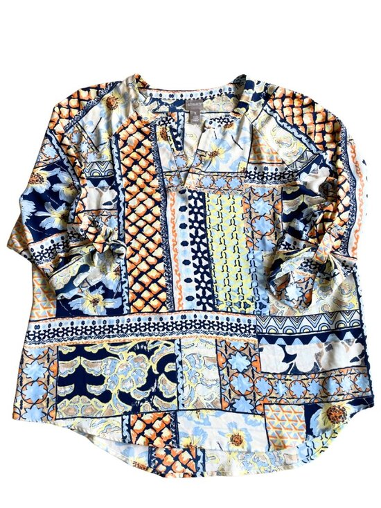 Chico's Tops - Entire Closet $5! Chico's Women's Multi Tile Pattern Split Neck 3/4 Sleeve Sz 3